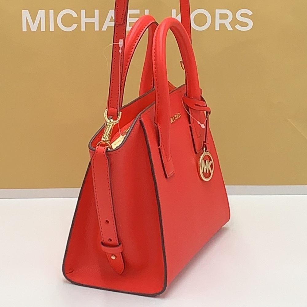 MICHAEL KORS AVRIL SMALL TOP ZIP SATCHEL CORAL RIFF COLOR - Picture 12 of 16